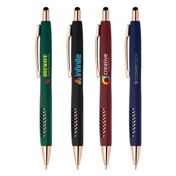 Image of 250 Custom Avalon Softy Rose Gold Pen w/ Stylus - ColorJet - ...