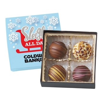 Truffle Gift Box Full Color Lid with 4 Truffles - Chocolate Filled