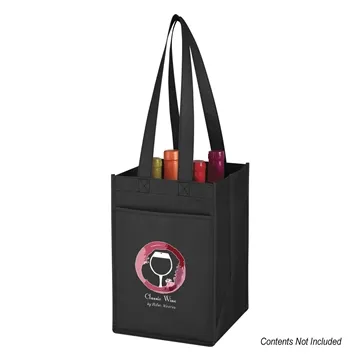 Image of 150 Promotional Non-Woven 4 Bottle Wine Tote Bag - Water-Resistant ...