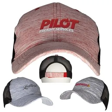Image of 24 Promotional Heathered Trucker Cap - Cotton Blend & Mesh Back