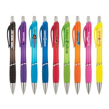 Image of 250 Custom Wave - Clear Ballpoint Pen - Rubber Grip