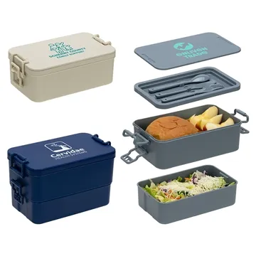 Canteen Stackable Lunch Box With Utensils - Wheat Straw Fiber & Collapsible