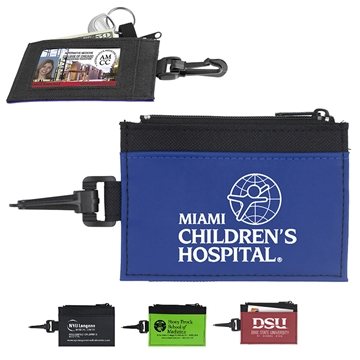 THE REGENT ID Holder with Zipper Wallet and Plastic Carabiner - Secure Storage & Multi-Function