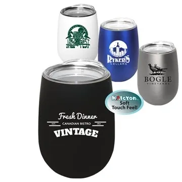 Image of 50 Custom Halcyon 12 oz Stainless Steel Wine Glass with Acrylic ...