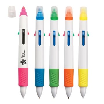 Quatro Pen With Highlighter - Rubber Grip