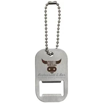 Image of 250 Promotional Dog Tag Bottle Opener Keytag - Brushed Metal