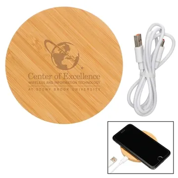 Image of 25 Customized 15w Round Bamboo Qi Wireless Puck Charging Pad - ...