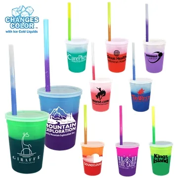 Image of 250 Custom Mood 12 oz Stadium Cup Straw Lid Set - Color Changing & ...