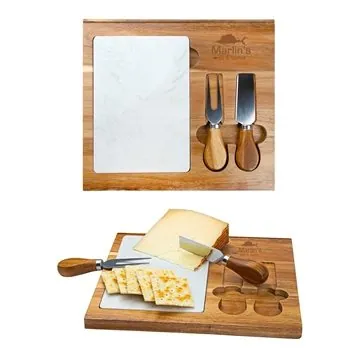 Image of 13 Custom Carson 4-Piece Acacia Wood Cheese Set - Marble Board & ...