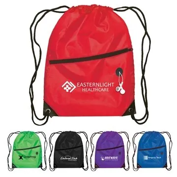 Daypack - Drawstring Backpack - 210D Polyester - Zippered Pouch