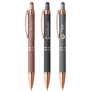 Image of 100 Promotional Phoenix Softy Rose Gold Metallic Pen w/ Stylus - ...