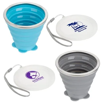 50 Custom Groove 9 oz Collapsible Silicone Cup with Lid - ...