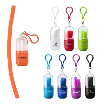Image of 150 Customized Bellini Silicone Straw in Capsule Case - Carabiner ...