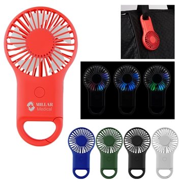 Rechargeable Handheld Fan With Carabiner - Color Changing Light & 3 Speeds