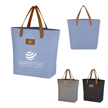 Image of 25 Customized Heathered Tote Bag - Polycanvas & Leatherette