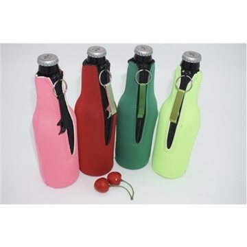 Neoprene Zipper bottle cooler with Opener