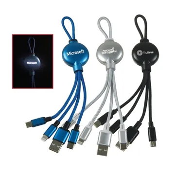 Image of 100 Custom Travel Size Light-up 3 in 1 Charging Cable - Braided & ...