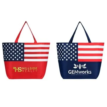 Image of 150 Promotional American Flag Non-Woven Tote Bag - Metallic ...