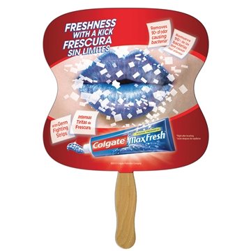 Hourglass Hand Fan Full Color (1 Side) - Paper Products - Laminated & Wood Handle