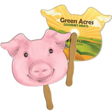 Pig Hand Fan Full Color (2 Sides) - Paper Products - Laminated & Wood Handle