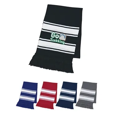 Two-Tone Knit Scarf With Fringe - Acrylic