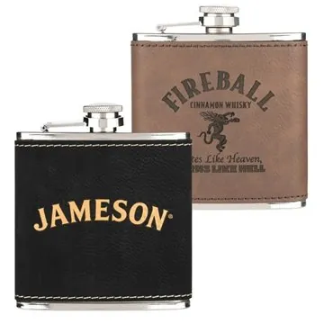 Image of 50 Promotional Leatherette Wrapped 6 oz Stainless Steel Hip Flask ...