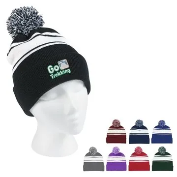 48 Promotional Two-Tone Knit Pom Beanie With Cuff - Acrylic