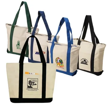 Image of 100 Promotional Two-Tone Zippered Canvas Boat Tote - 12oz Cotton