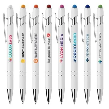 Image of 100 Promotional Ellipse Softy White Barrel Metal Pen w/ Stylus - ...