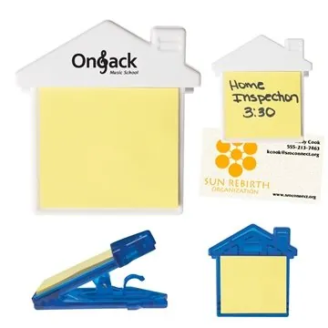 Image of 100 Promotional House Clip With Sticky Notes - Magnetic