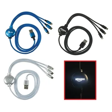 Image of 100 Custom 4 Ft. Light-up 3 in 1 Charging Cable - Braided