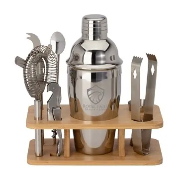 Image of 6 Custom Brandy 7-Piece Cocktail Set - Stainless Steel & Bamboo