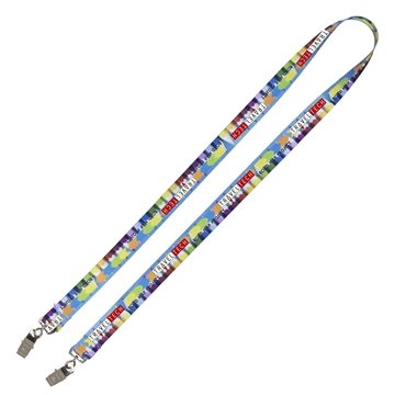 OWEN 3/4 Import Air Ship Width Dual Attachment Super Soft Polyester Multi-Color Sublimation Lanyard - Full Color Print & Dual Clips