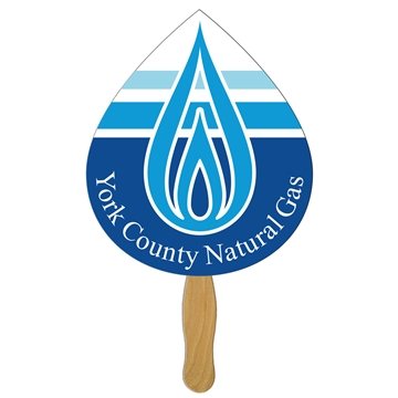 Tear Drop Hand Fan Full Color (1 Side) - Paper Products - Wood Handle
