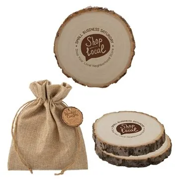 Image of 100 Customized Woodlands Coaster Duo - Poplar Wood & Burlap