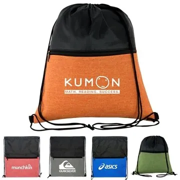 Image of 150 Custom Ridge Drawstring Backpack - Polyester & Zippered Pocket