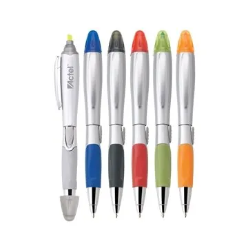 Image of 250 Custom Silver Blossom Ballpoint Pen Highlighter - Slide Action