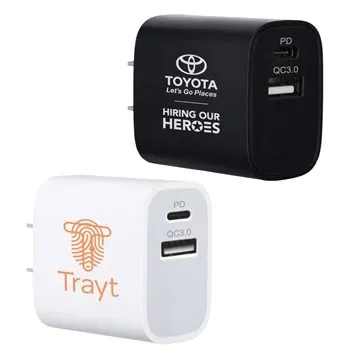 Image of 50 Custom Dual 18W USB-A USB-C Power Adapter - Fast Charging