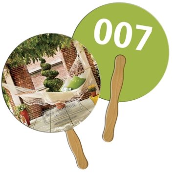 Round Auction Hand Fan Full Color - Paper Products - Wood Handle