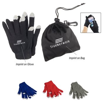 Touch Screen Gloves In Pouch - Acrylon & 3-Finger Compatible