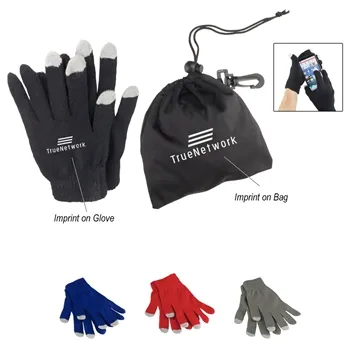 Image of 100 Promotional Touch Screen Gloves In Pouch - Acrylon & 3-Finger ...