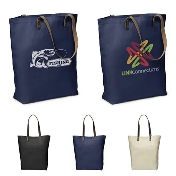 Urban Cotton Tote Bag with Leather Handles - 10oz Canvas & Interior Zip