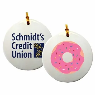 Image of 100 Custom 3" Ceramic Ornament - Round - Gold Cord