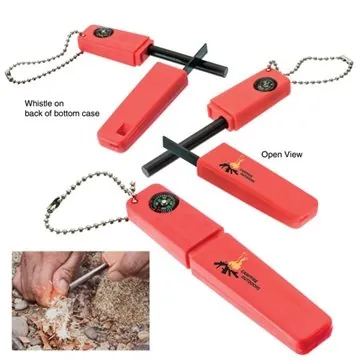 Image of 100 Promotional 3-IN-1 Flint Fire Starter, Emergency Whistle & ...
