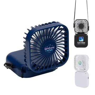 Whirlwind Mini Folding Rechargeable Fan with Lanyard - Foldable & Three Speed Levels