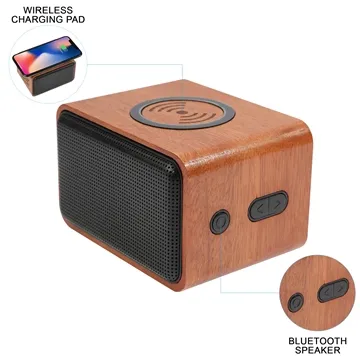 Image of 12 Custom Wood Bluetooth Speaker with Wireless Charging Pad - 3W ...