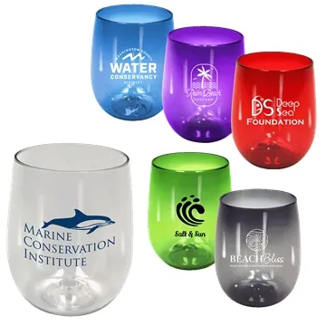 100 Custom RECYCLED PET - 12 oz. Stemless Wine Glass - Ocean Bound ...