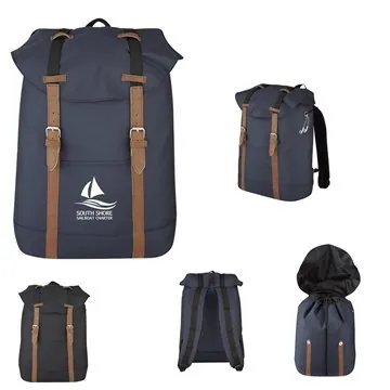 Image of 13 Promotional Flap Drawstring Backpack - 900D Polyester & Padded