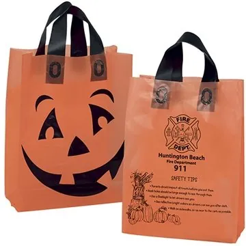 Image of 150 Promotional Orange Frosted Pumpkin Shopper - Soft Loop Handles