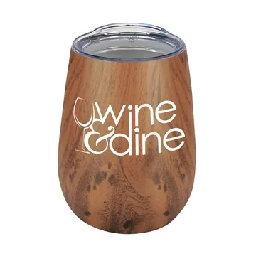 Image of 25 Promotional 10 oz Stainless Steel Wood Tone Stemless Wine Glass ...